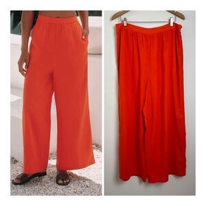 NEW Anthropologie‎ XL Celandine Orange Pull On Linen Wide Leg Pants